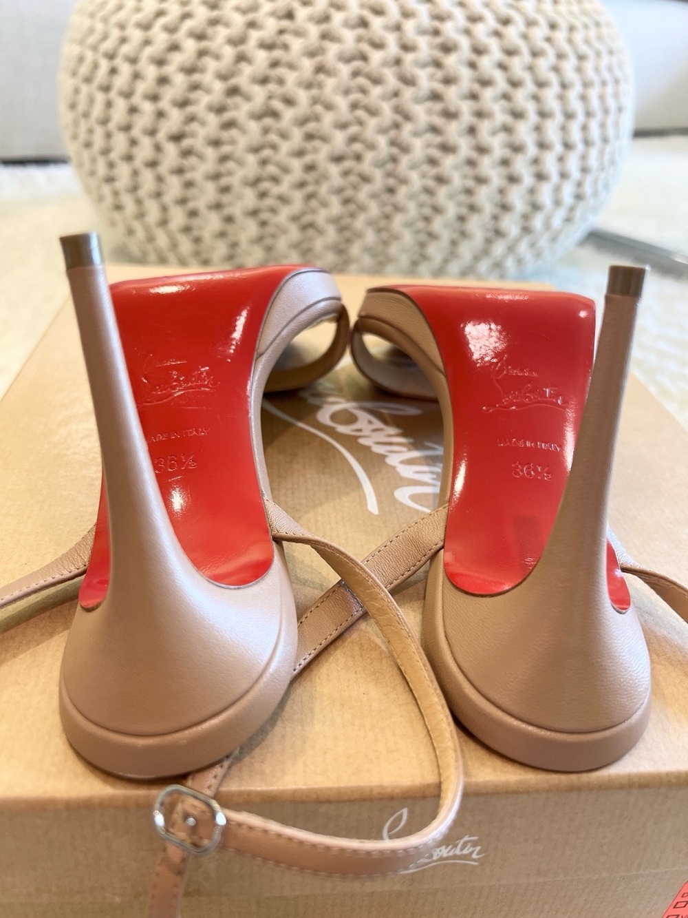 Christian Louboutin Nude Slingback Heels Sandals 100 - Picture 7 of 11